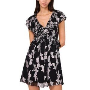 Parker Cara Metallic Floral Minidress Metallic-Print Black Ruffle Mini Dress NWT